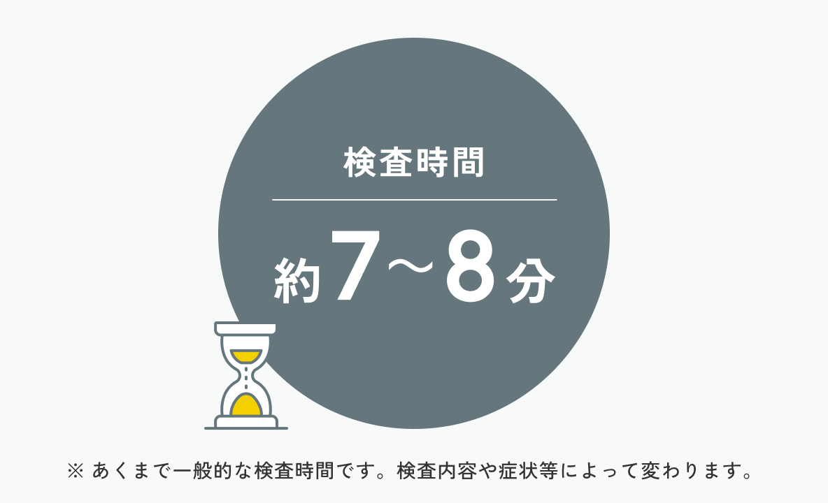 検査時間 約7~8分 ※あくまで一般的な検査時間です。検査内容や症状等によって変わります。